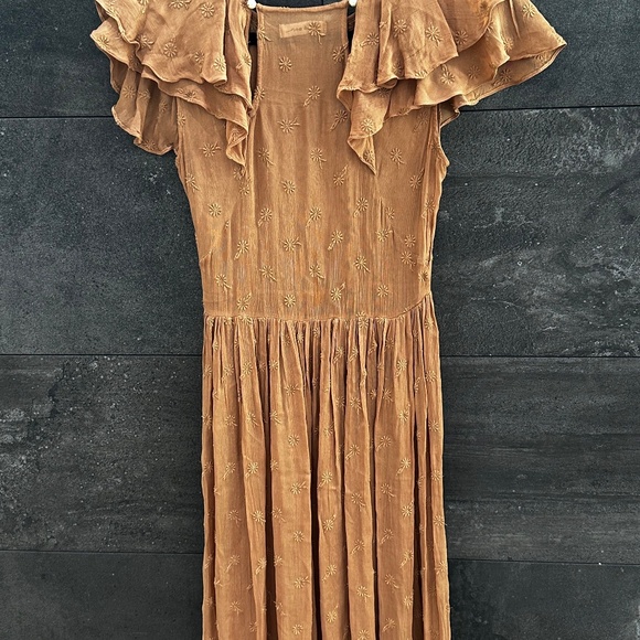 Doen Flora Embroidered Ruffle Maxi Dress Adobe Size XS - Picture 12 of 15
